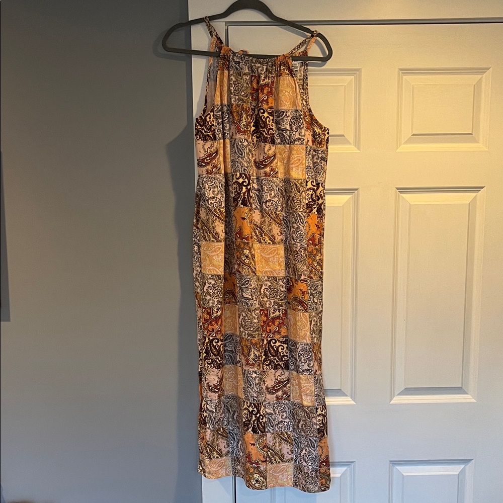 Boho Patchwork Print Maxi Dress in Yellow and Brown